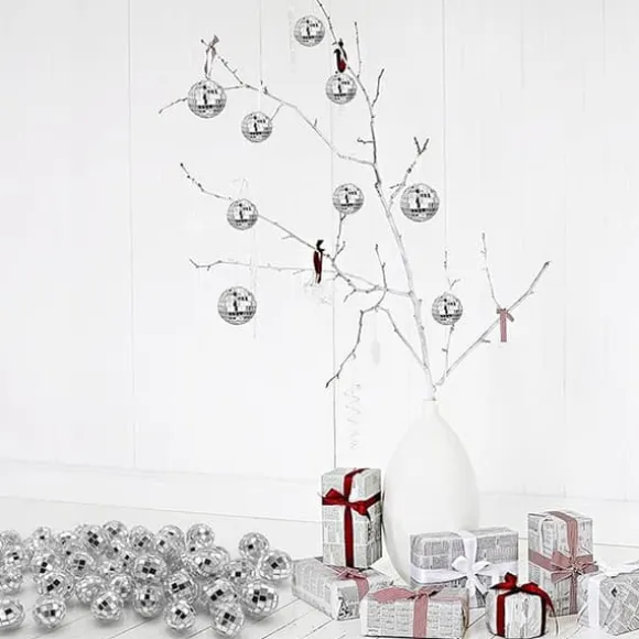 12 stycken disco-tårtdekorationer 3 cm, temafesttillbehör, små discokulor för tårtdekorationer, desserter, julfestdekorationer (silver)
