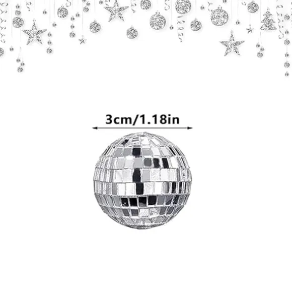 12 stycken disco-tårtdekorationer 3 cm, temafesttillbehör, små discokulor för tårtdekorationer, desserter, julfestdekorationer (silver)