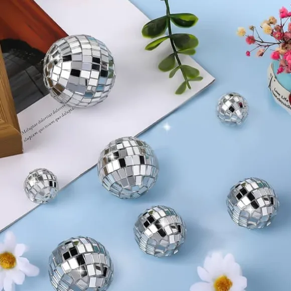 12 stycken disco-tårtdekorationer 3 cm, temafesttillbehör, små discokulor för tårtdekorationer, desserter, julfestdekorationer (silver)