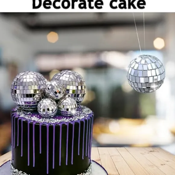 12 stycken disco-tårtdekorationer 3 cm, temafesttillbehör, små discokulor för tårtdekorationer, desserter, julfestdekorationer (silver)