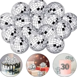 12 stycken disco-tårtdekorationer 3 cm, temafesttillbehör, små discokulor för tårtdekorationer, desserter, julfestdekorationer (silver)
