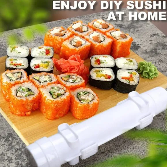 Sushitillverkningsset, sushitillverkningsrulle, DIY-sushitillverkning, sushiverktyg för nybörjare för att göra sushi snabbt (vit)
