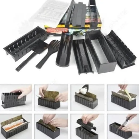 Sushiverktyg - HTBE® - Set med 10 delar - Plast ABS - Svart färg - Praktisk design