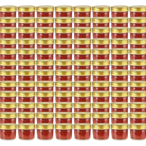 Syltburkar i glas med guldfärgade lock - 96 st | Volym: 110 ml | Färg: Glas med guldlock