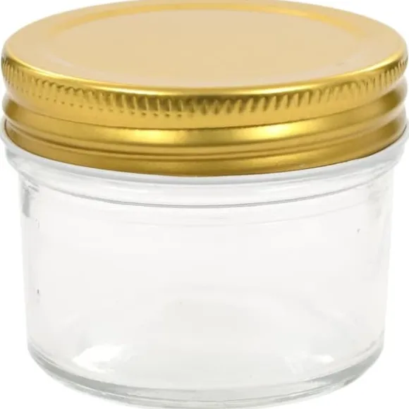 Syltburkar i glas med guldfärgade lock - 96 st | Volym: 110 ml | Färg: Glas med guldlock