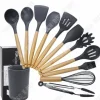 TD® Köksredskapsset i silikon med trähandtag, 12-delads non-stick spatel köksredskap