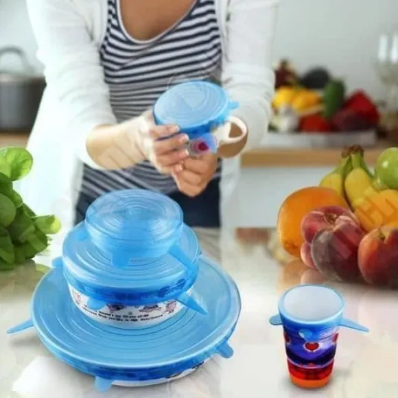 TD® Silikon Stretch Lock Paket med 6 olika storlekar Rund form Ekonomisk Bra kvalitet Mikrovågsekonomi