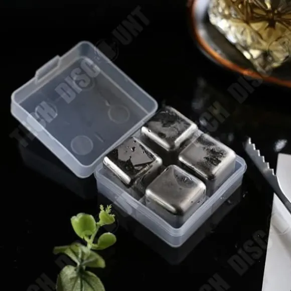 TD® 4 stycken whiskyisbitar i rostfritt stål - Högkylningsteknik - Återanvändbara iskuber - Alkohol och whiskytillbehör