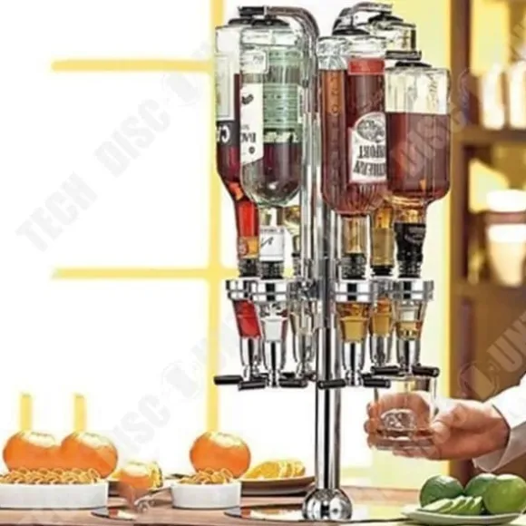 TD® TECH RABATT Hållare för 6 designflaskor med alkoholdispenser 1,5 oz (43 ml) i aluminium
