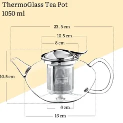 Tekanna Glas 1050 ml – Diskmaskinssäker Värmebeständig Tebryggare med Filter i Rostfritt Stål för Gas- och Elspis