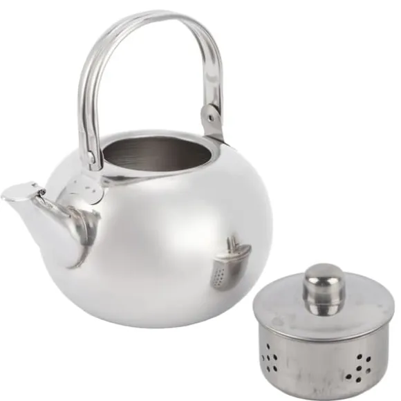 Tekanna i rostfritt stål i 304, platt botten, induktionskokare, vattenkokare, tekanna med filter, silver, 16 cm, 1,2 l