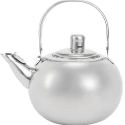 Tekanna i rostfritt stål med filter - 304 rostfritt stål, platt botten, kompatibel med induktionsspis, 14 cm diameter, 1L kapacitet (silver)