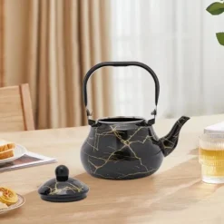 Tekanna & Kaffekanna i Emalj - Päronformad Spiskanna - Kapacitet 2 L - Vintage Stil - För Gas-, El- och Keramikhäll - Svart