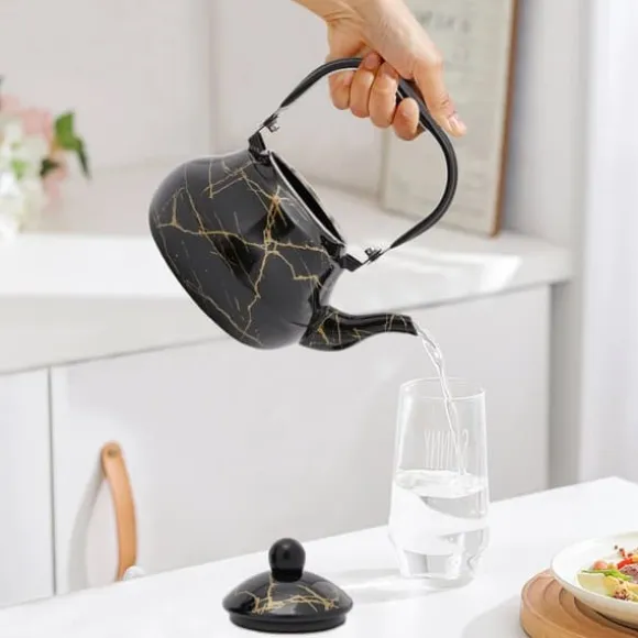 Tekanna & Kaffekanna i Emalj - Päronformad Spiskanna - Kapacitet 2 L - Vintage Stil - För Gas-, El- och Keramikhäll - Svart