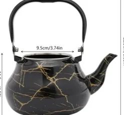 Tekanna & Kaffekanna i Emalj - Päronformad Spiskanna - Kapacitet 2 L - Vintage Stil - För Gas-, El- och Keramikhäll - Svart