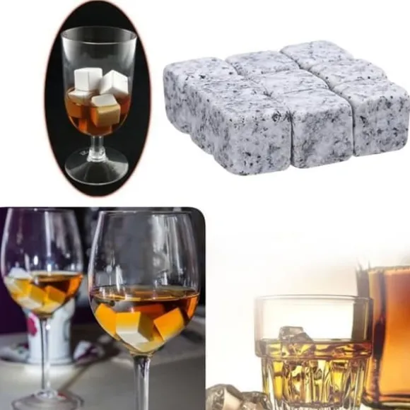 Återanvändbara whiskystenar - Ej specificerad - 9 stycken - Naturlig sten - Rundade kanter - Tvättbar