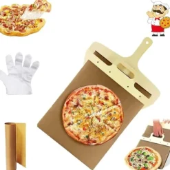 The Art of Pizza - Den perfekta pizzaspaden, glidande pizzaskal Non-stick pizzaöverföringsskyffel i trä, glidande pizzaskal (52,5*35 cm)