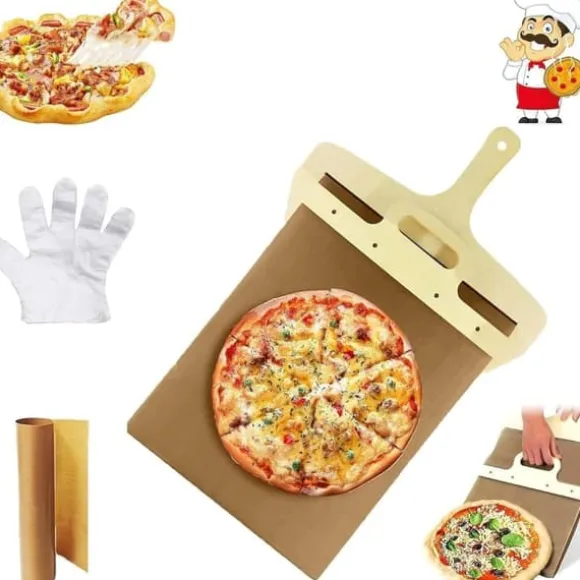 The Art of Pizza - Den perfekta pizzaspaden, glidande pizzaskal Non-stick pizzaöverföringsskyffel i trä, glidande pizzaskal (52,5*35 cm)