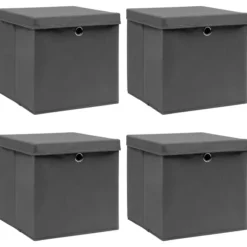 The Living Store Förvaringslådor med lock 4 st grå 32x32x32 cm tyg - Förvaringslådor