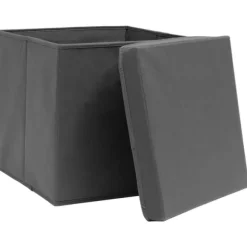 The Living Store Förvaringslådor med lock 4 st grå 32x32x32 cm tyg - Förvaringslådor