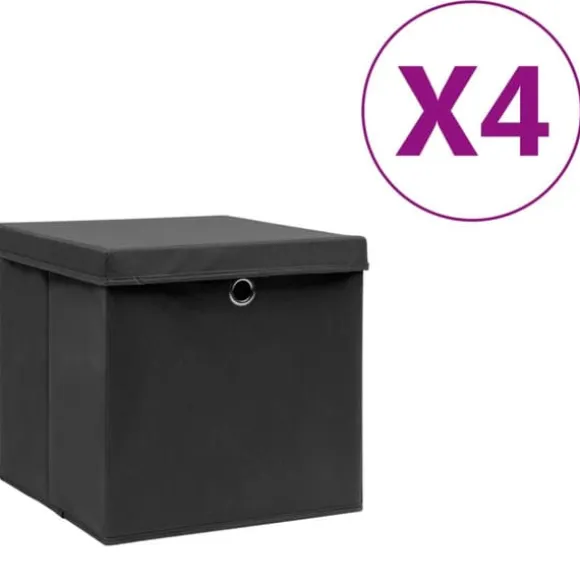The Living Store Förvaringslådor med lock 4 st 28x28x28 cm svart - Förvaringslådor