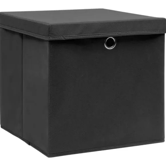 The Living Store Förvaringslådor med lock 4 st 28x28x28 cm svart - Förvaringslådor