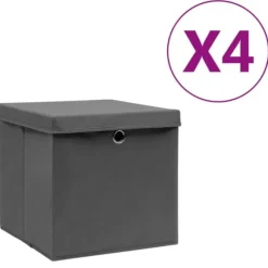 The Living Store Förvaringslådor med lock 4 st 28x28x28 cm grå - Förvaringslådor