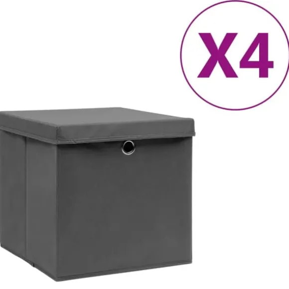 The Living Store Förvaringslådor med lock 4 st 28x28x28 cm grå - Förvaringslådor