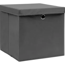 The Living Store Förvaringslådor med lock 4 st 28x28x28 cm grå - Förvaringslådor