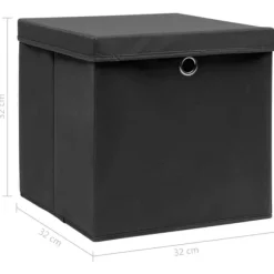 The Living Store Förvaringslådor med lock 10 st svart 32x32x32 cm tyg - Förvaringslådor