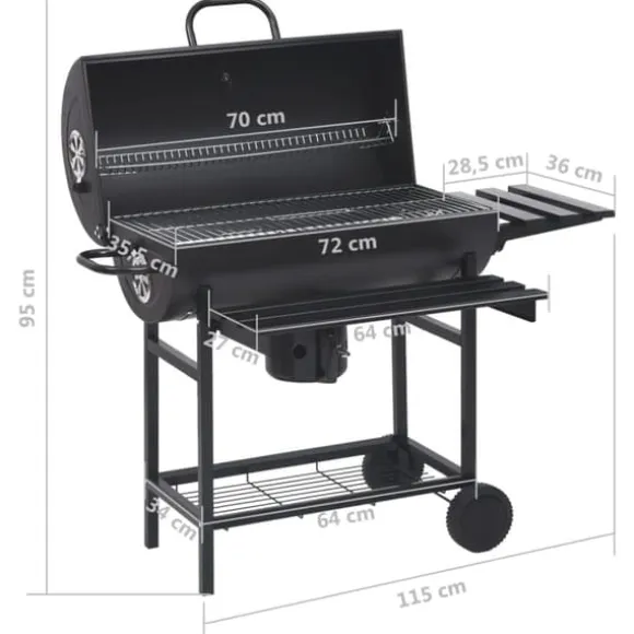 The Living Store Grilltunna med hjul och bord svart stål 115x85x95 cm - Utomhusgrillar