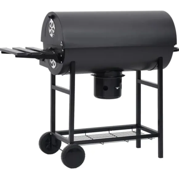 The Living Store Grilltunna med hjul och bord svart stål 115x85x95 cm - Utomhusgrillar