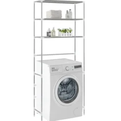 The Living Store Hylla för tvättmaskin med 3 hyllplan silver 69x28x169 cm - Handdukshängare