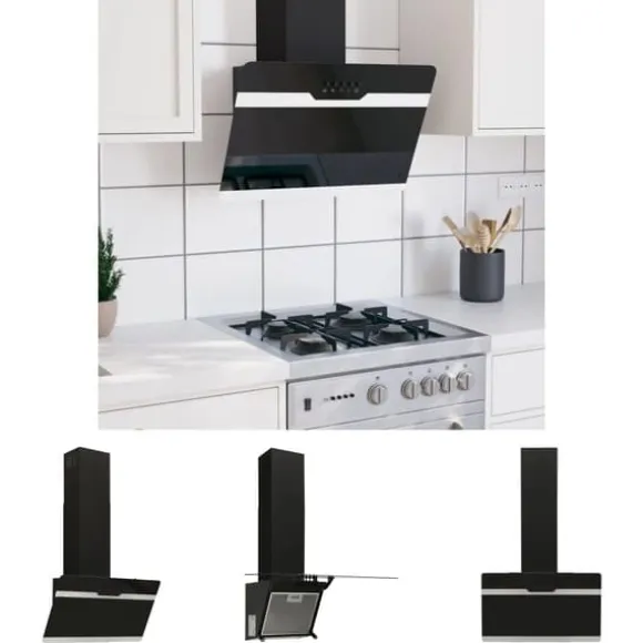 The Living Store Köksfläkt 60 cm stål och härdat glas svart - Köksfläktar