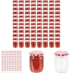 The Living Store Syltburkar i glas med vita och röda lock 96 st 230 ml - Honungsburkar