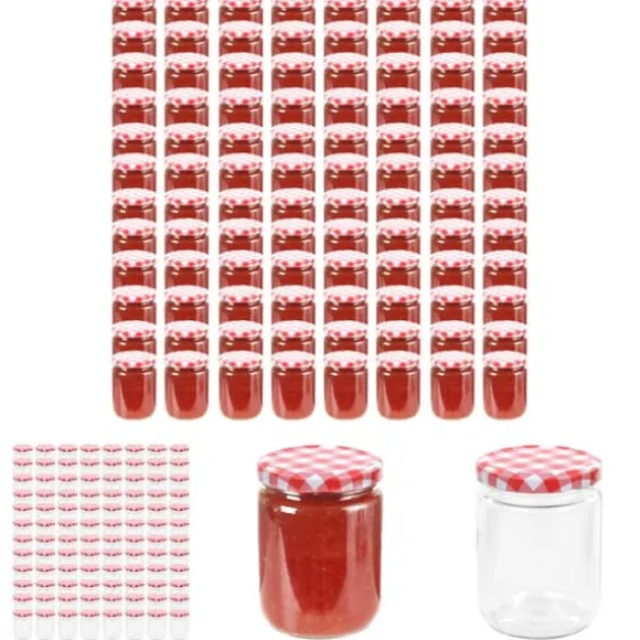 The Living Store Syltburkar i glas med vita och röda lock 96 st 230 ml - Honungsburkar