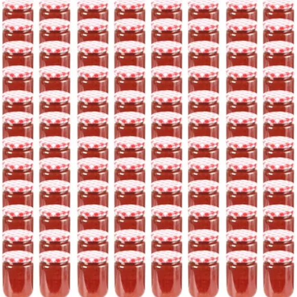 The Living Store Syltburkar i glas med vita och röda lock 96 st 230 ml - Honungsburkar