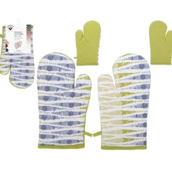 Tjocka kökshandskar i textil, par NICOLE, 100 % bomull, art. 52359, mönster, 8 färger, grön, vit, blå