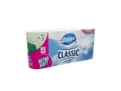 Toalettpapper Ooops! Classic Sensitive 3-lagers Ø10,6cm L15,8mxW9,3cm New Fibre White,6 pk x 8 rl/crt