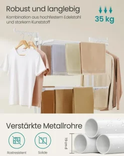 Torkställning för kläder, 64x126x172 cm, vit