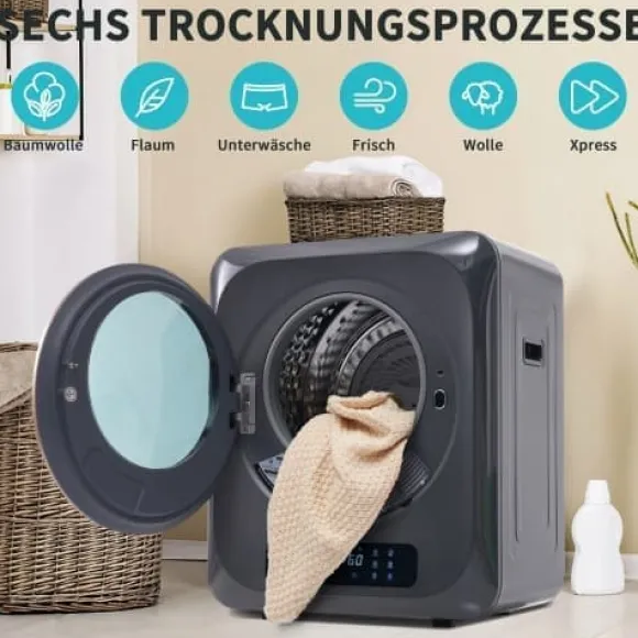 Torktumlare 2,5 kg (upp till 4 kg) Rostfritt stål 850W – 6 program, flerfunktioner, flerfilter, överhettningsskydd, väggmonterbar