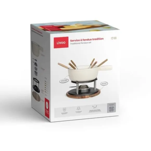 Traditionell fondue-set - LIVOO - MEN426C - 2,6L - 6 personer - Emaljerad gjutjärn - 6 gafflar - Kakelon kompatibel med alla värmekällor