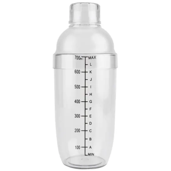 Transparent anti-läckage PC Resin Cocktail Shaker Mixer med Scale Bar Tool (700 ml)