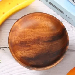 Träskål för mellanmål, frukt och sallad, soppskål för hemmakafé, 12 x 3,5 cm