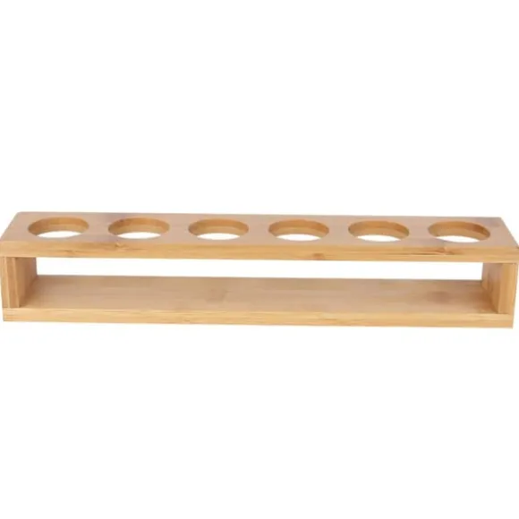 Trä Skrivbord Enkel Rad 6 Flaskor Vinmuggställ Glashållare Display Hylla Organizer6 Hål