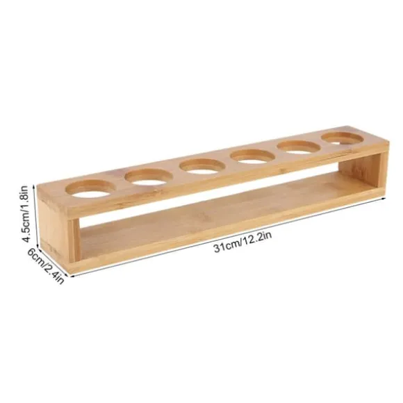 Trä Skrivbord Enkel Rad 6 Flaskor Vinmuggställ Glashållare Display Hylla Organizer6 Hål