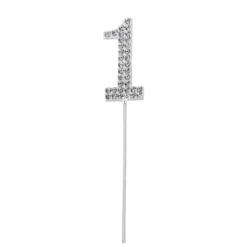 Tårtdekoration med ZIRKONER SILVER nummer "1"