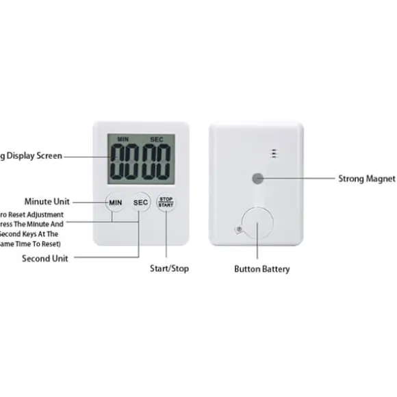 Tunn kökstimer Timer Stor Skärm Digital magnetisk nedräkning - Silver