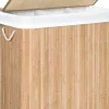 Tvättkorg i bambu 150L med 3 fack, avtagbar påse, lock - Naturlig
