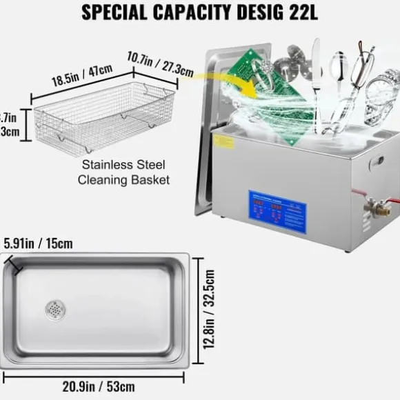 Ultraljudsrengörare, 40kHz Frekvens, Rostfritt Stål Konstruktion,22L JPS-80A